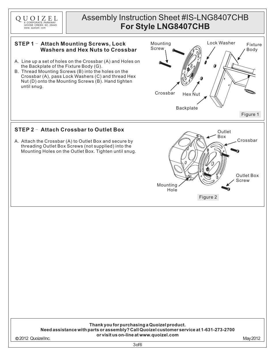 Quoizel LNG8407CHB Langston User Manual | Page 3 / 6
