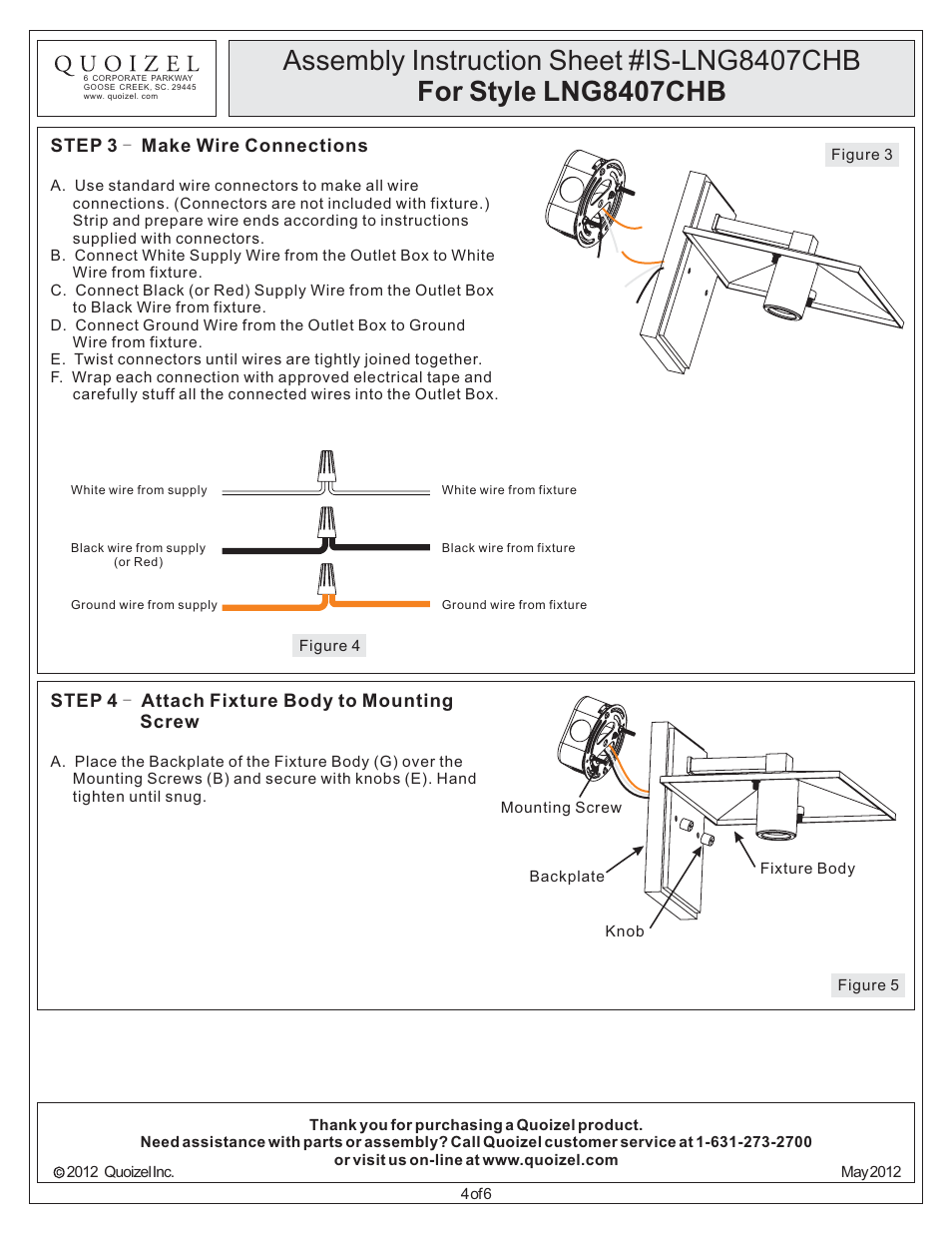 Quoizel LNG8407CHB Langston User Manual | Page 4 / 6