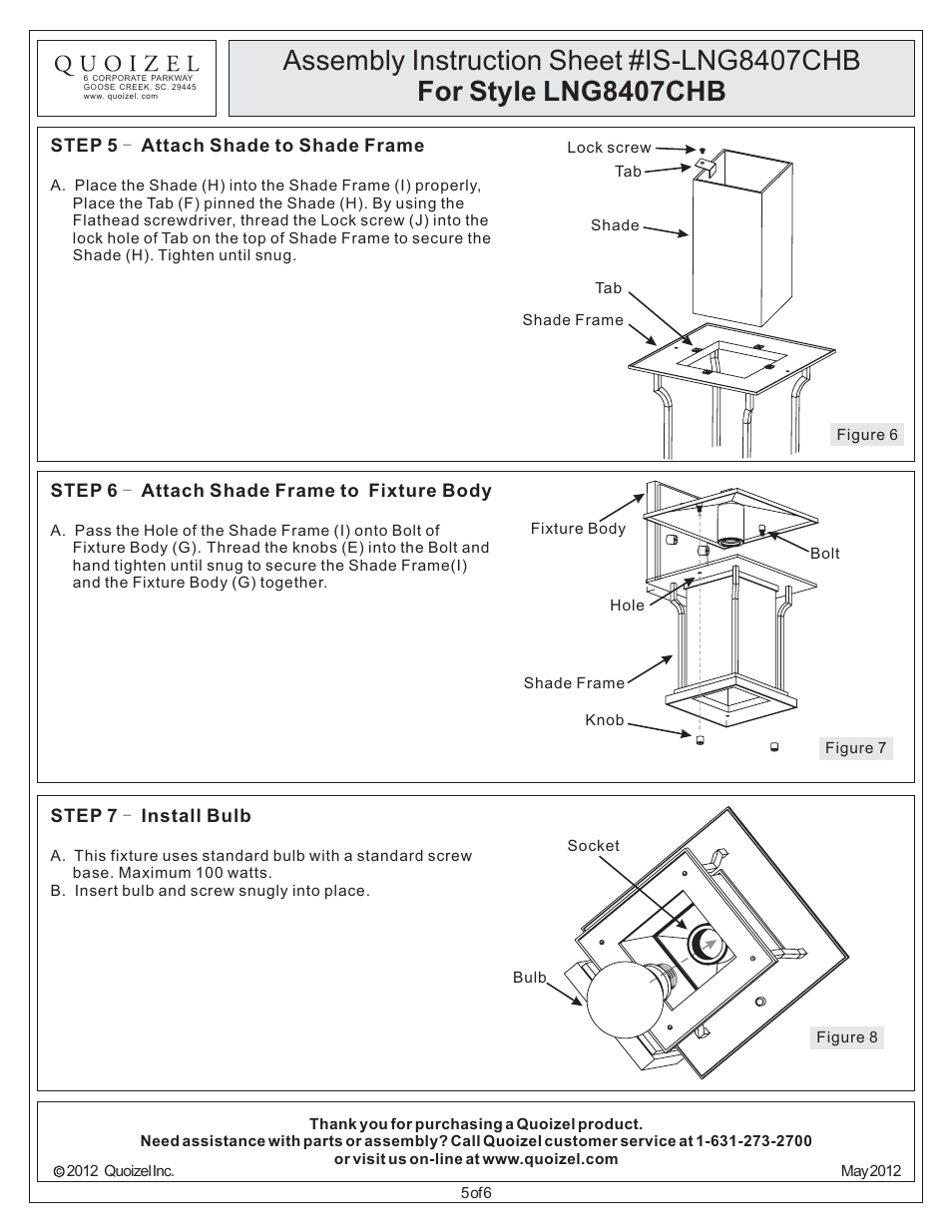 Quoizel LNG8407CHB Langston User Manual | Page 5 / 6