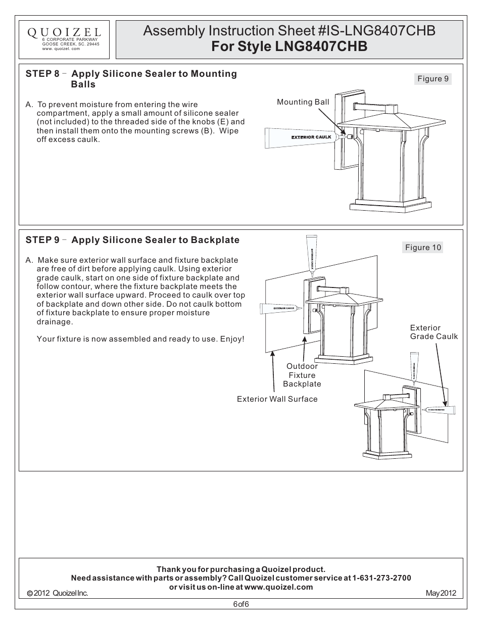 Quoizel LNG8407CHB Langston User Manual | Page 6 / 6