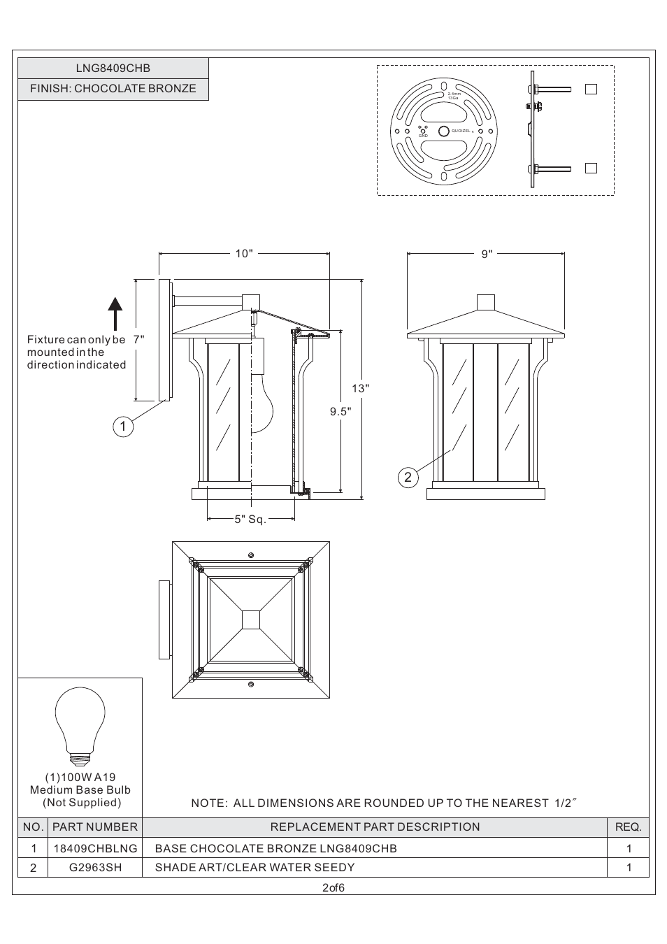 Quoizel LNG8409CHB Langston User Manual | Page 2 / 6