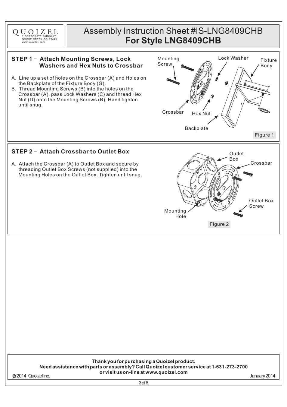 Quoizel LNG8409CHB Langston User Manual | Page 3 / 6