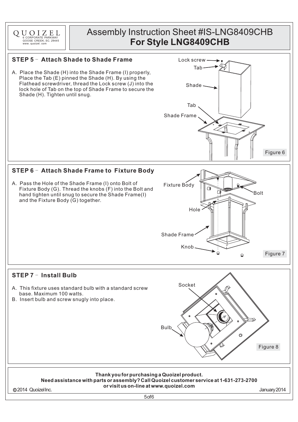Quoizel LNG8409CHB Langston User Manual | Page 5 / 6
