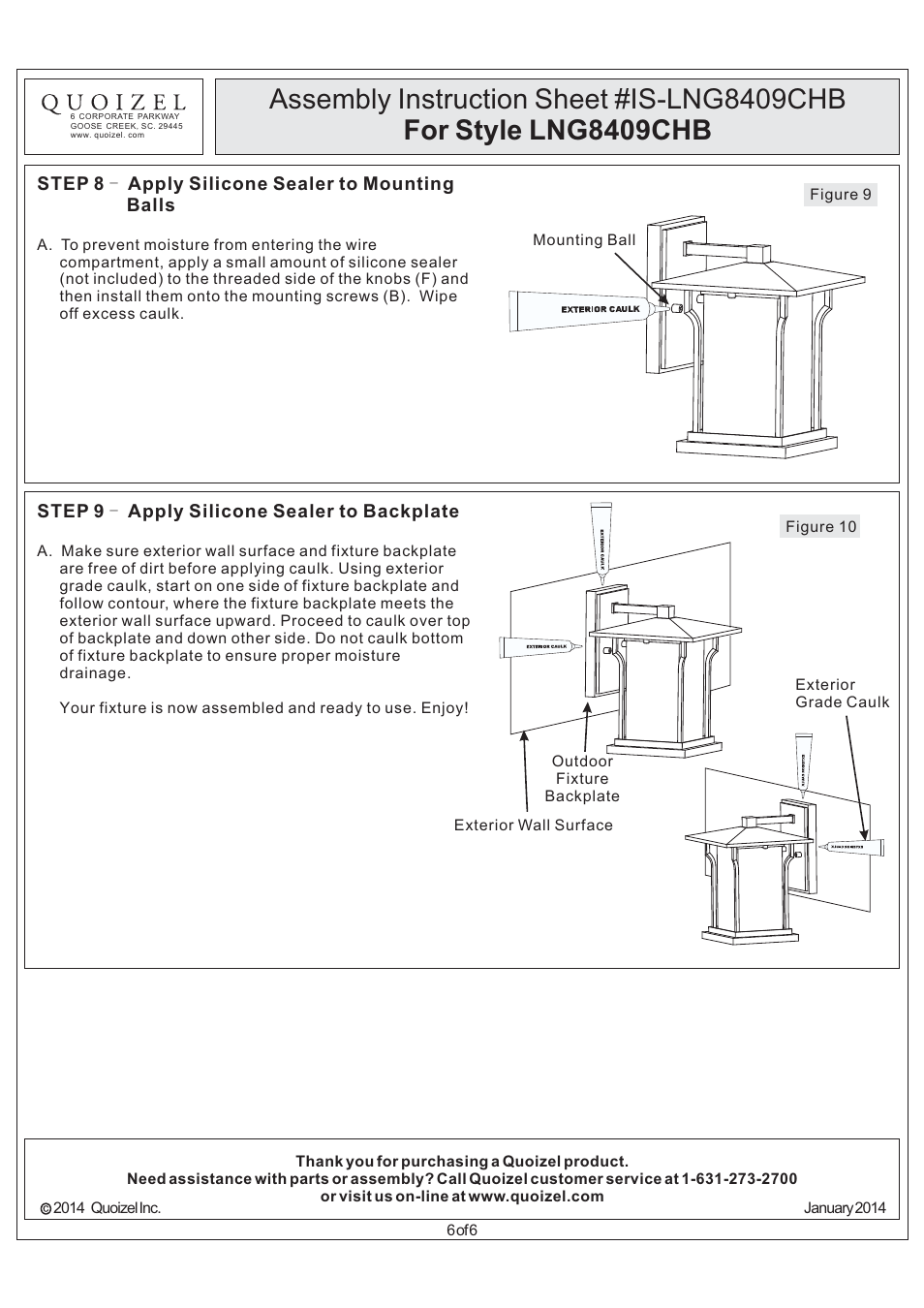 Quoizel LNG8409CHB Langston User Manual | Page 6 / 6