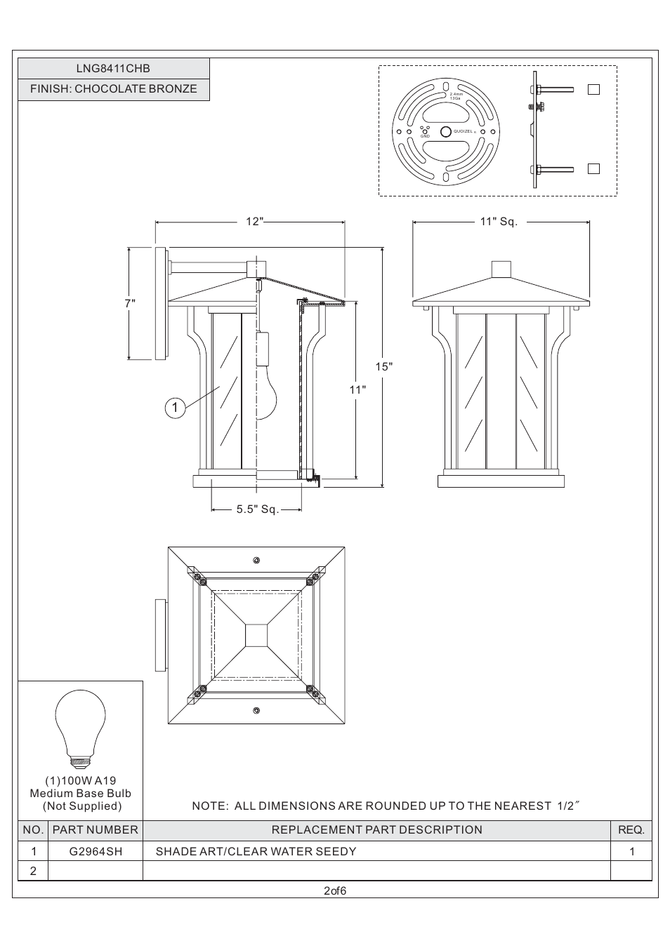 Quoizel LNG8411CHB Langston User Manual | Page 2 / 6