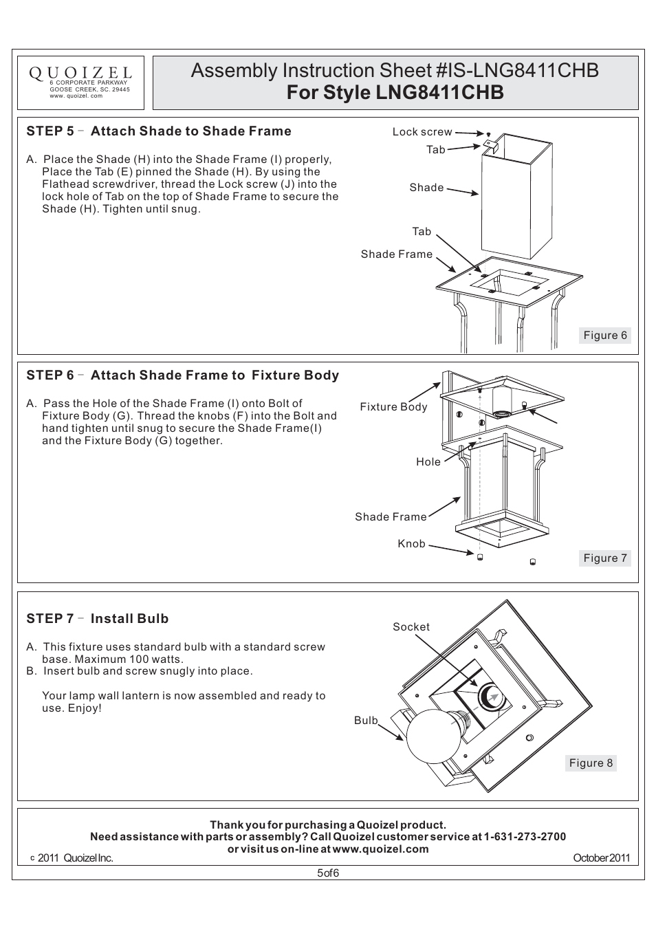 Quoizel LNG8411CHB Langston User Manual | Page 5 / 6