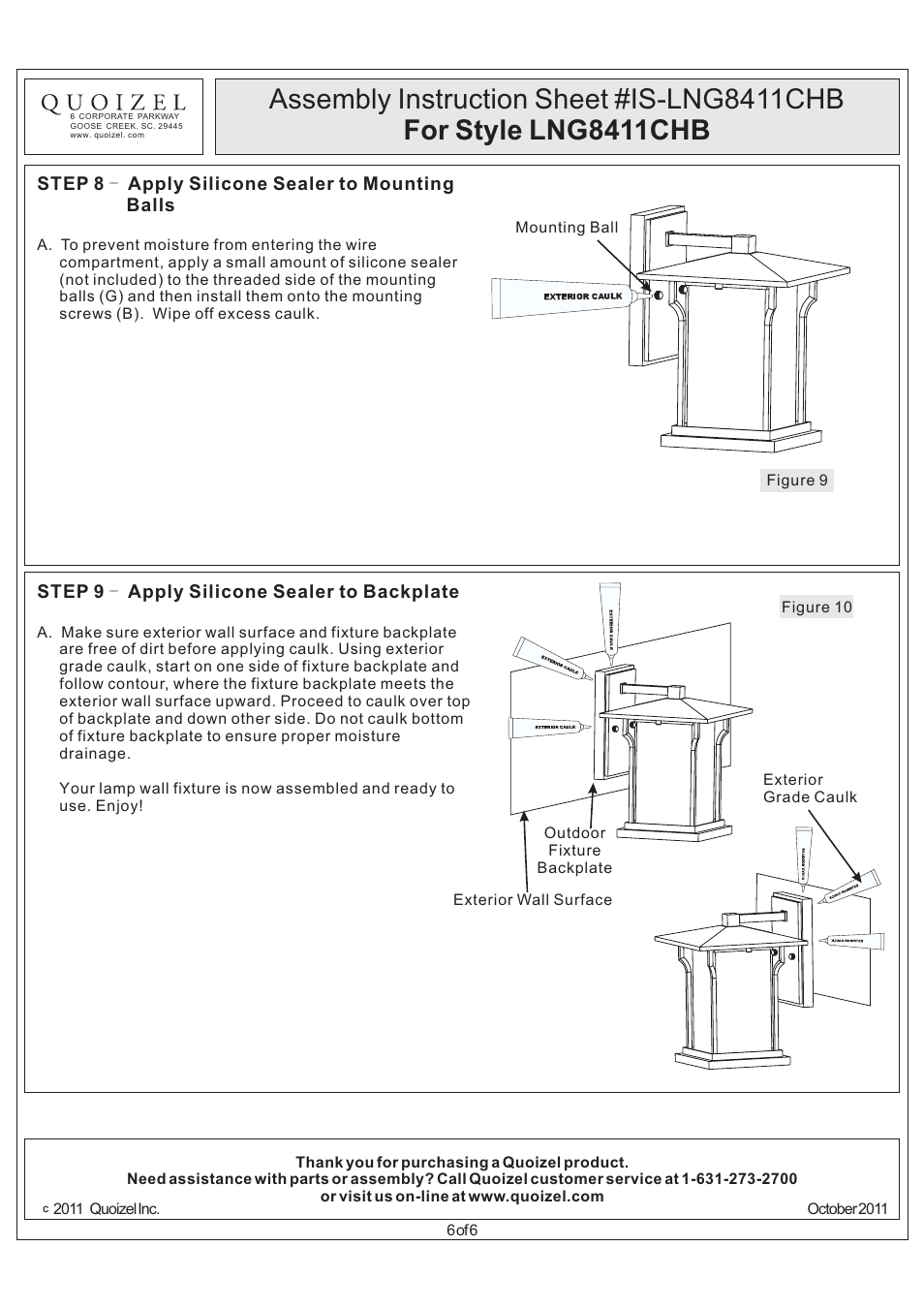 Quoizel LNG8411CHB Langston User Manual | Page 6 / 6