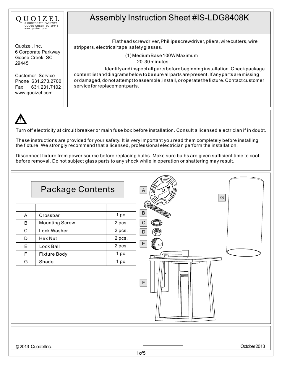 Quoizel LDG8408K Lodge User Manual | 5 pages
