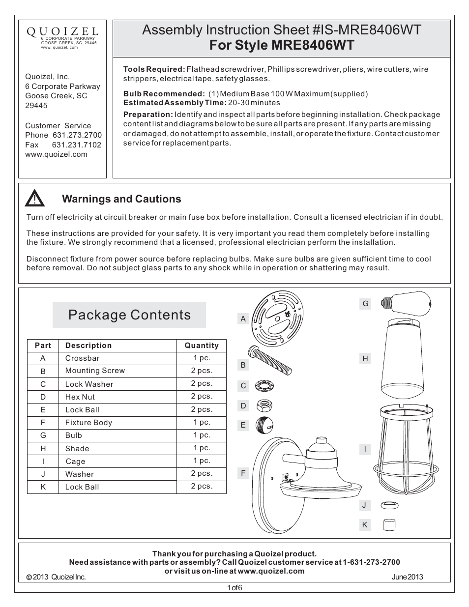 Quoizel MRE8406WT Marine User Manual | 6 pages