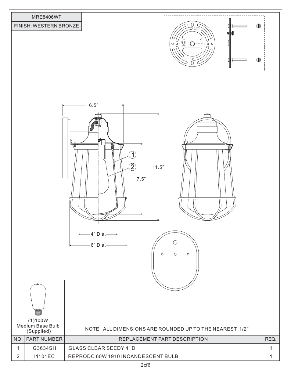 Quoizel MRE8406WT Marine User Manual | Page 2 / 6