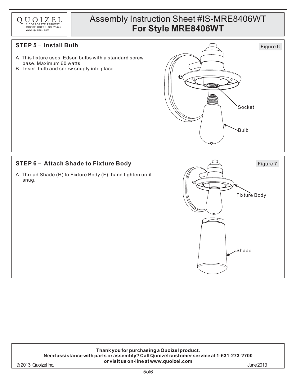 Quoizel MRE8406WT Marine User Manual | Page 5 / 6