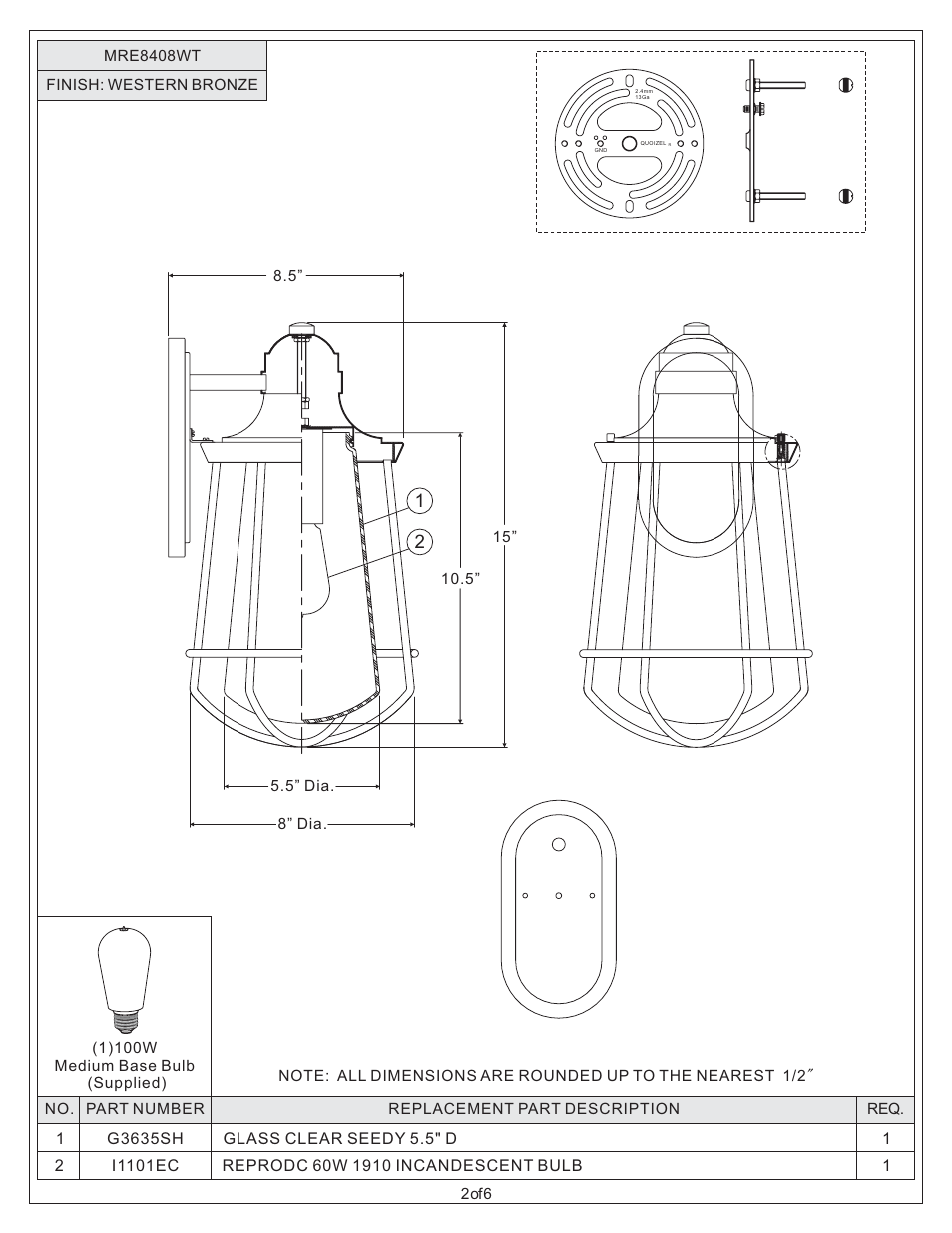 Quoizel MRE8408WT Marine User Manual | Page 2 / 6