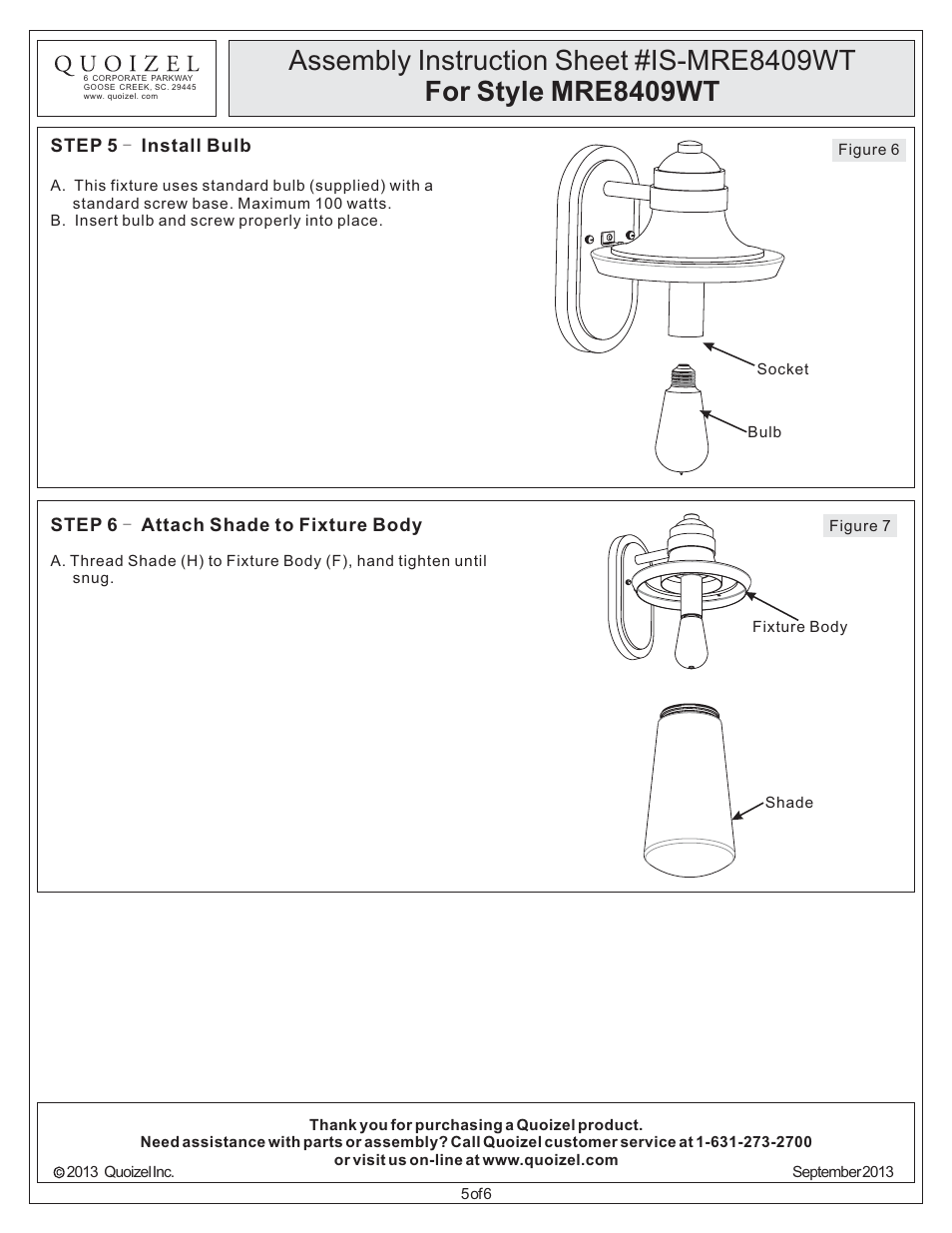 Quoizel MRE8409WT Marine User Manual | Page 5 / 6