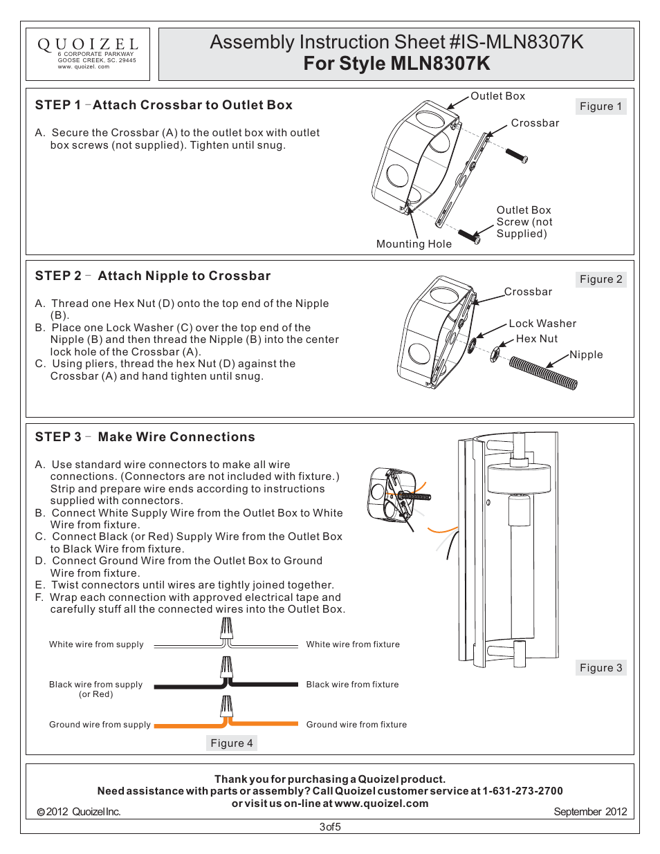 Quoizel MLN8307K Milan User Manual | Page 3 / 5