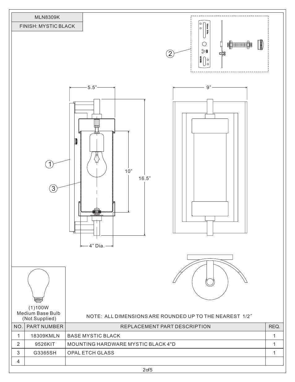 Quoizel MLN8309K Milan User Manual | Page 2 / 5