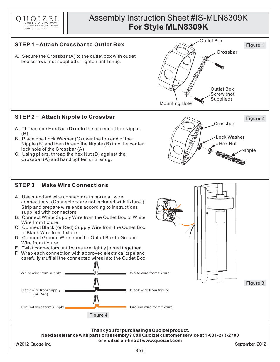 Quoizel MLN8309K Milan User Manual | Page 3 / 5
