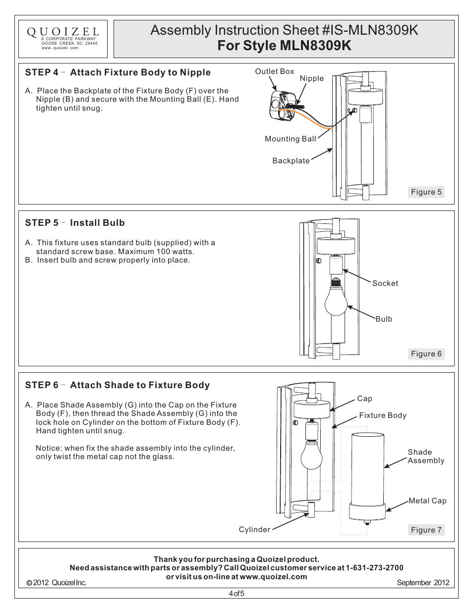 Quoizel MLN8309K Milan User Manual | Page 4 / 5