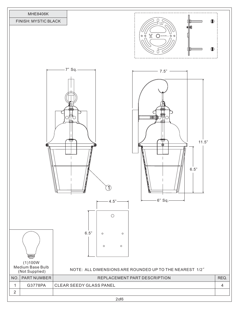 Quoizel MHE8406K Millhouse User Manual | Page 2 / 6