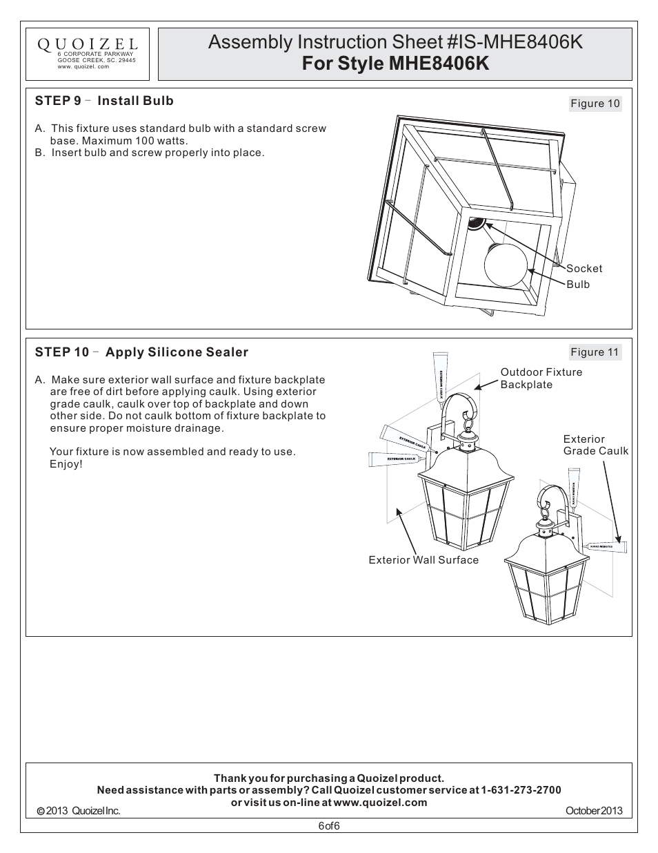 Quoizel MHE8406K Millhouse User Manual | Page 6 / 6