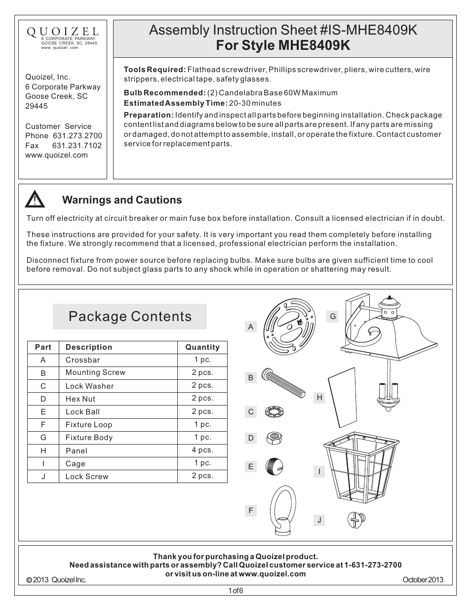 Quoizel MHE8409K Millhouse User Manual | 6 pages