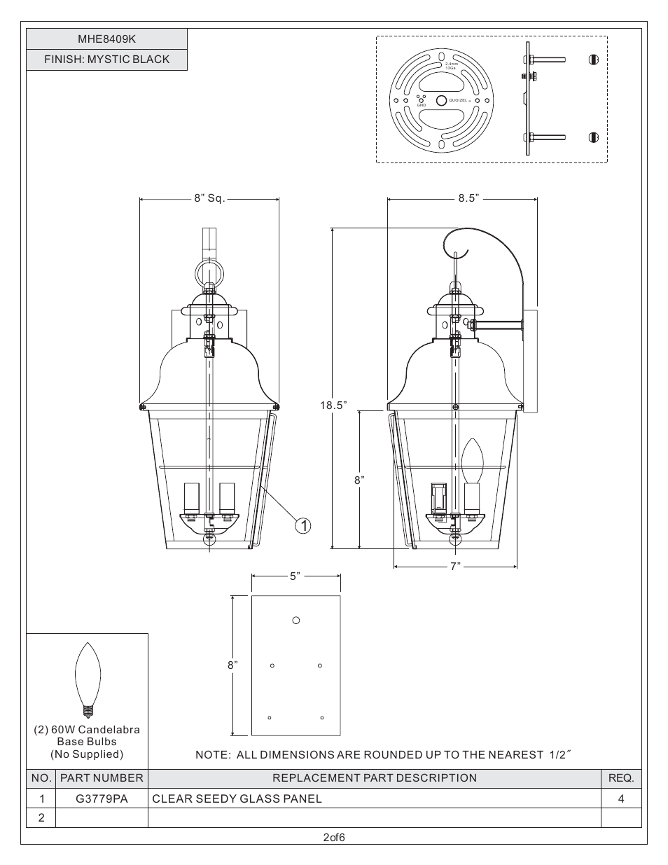 Quoizel MHE8409K Millhouse User Manual | Page 2 / 6