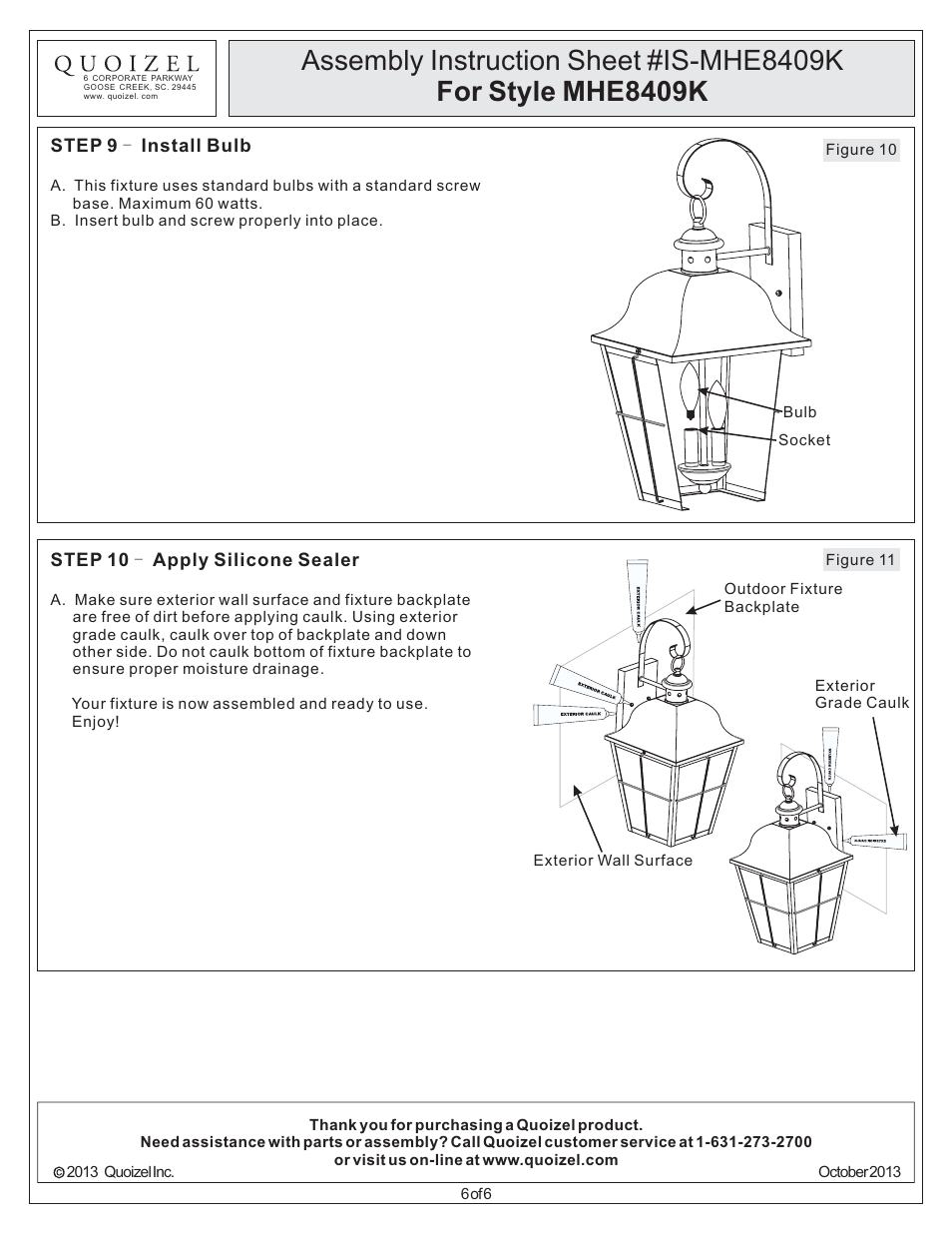 Quoizel MHE8409K Millhouse User Manual | Page 6 / 6