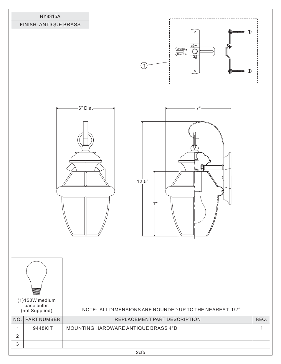 Quoizel NY8315A Newbury User Manual | Page 2 / 5