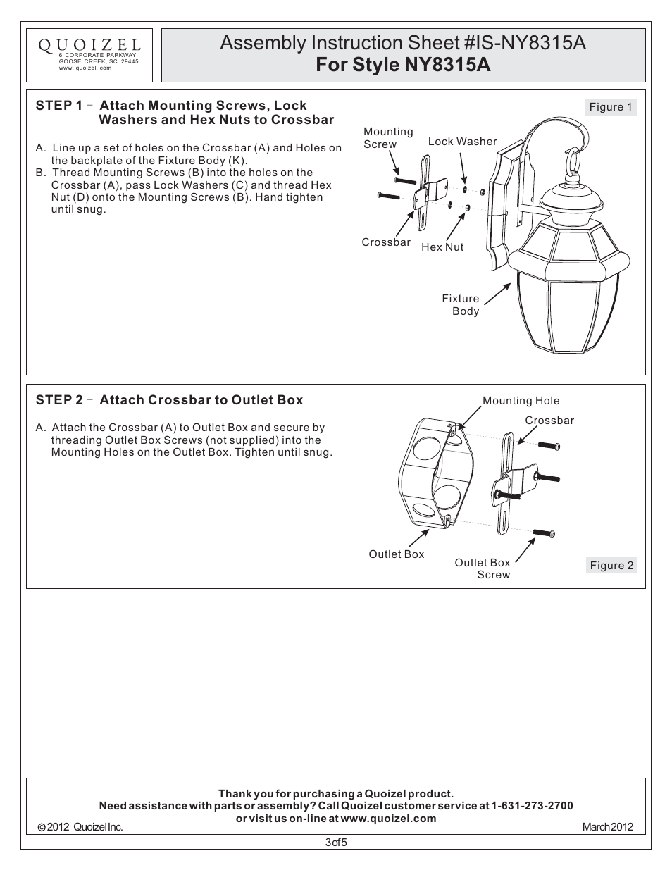 Quoizel NY8315A Newbury User Manual | Page 3 / 5