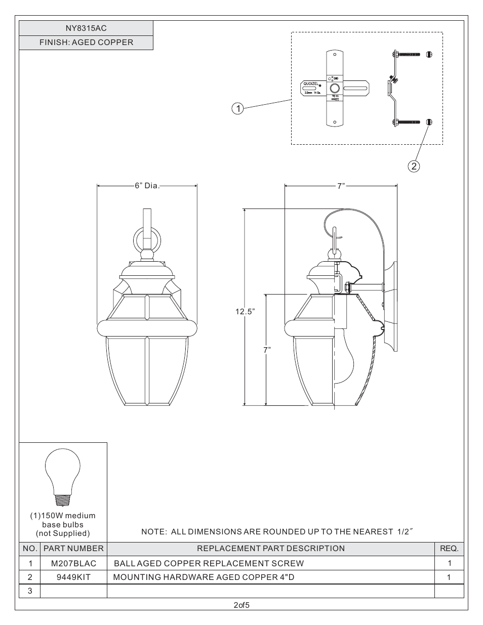 Quoizel NY8315AC Newbury User Manual | Page 2 / 5