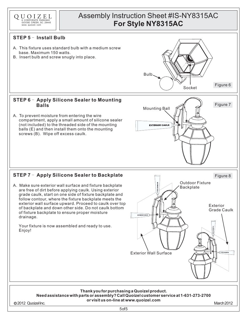 Quoizel NY8315AC Newbury User Manual | Page 5 / 5