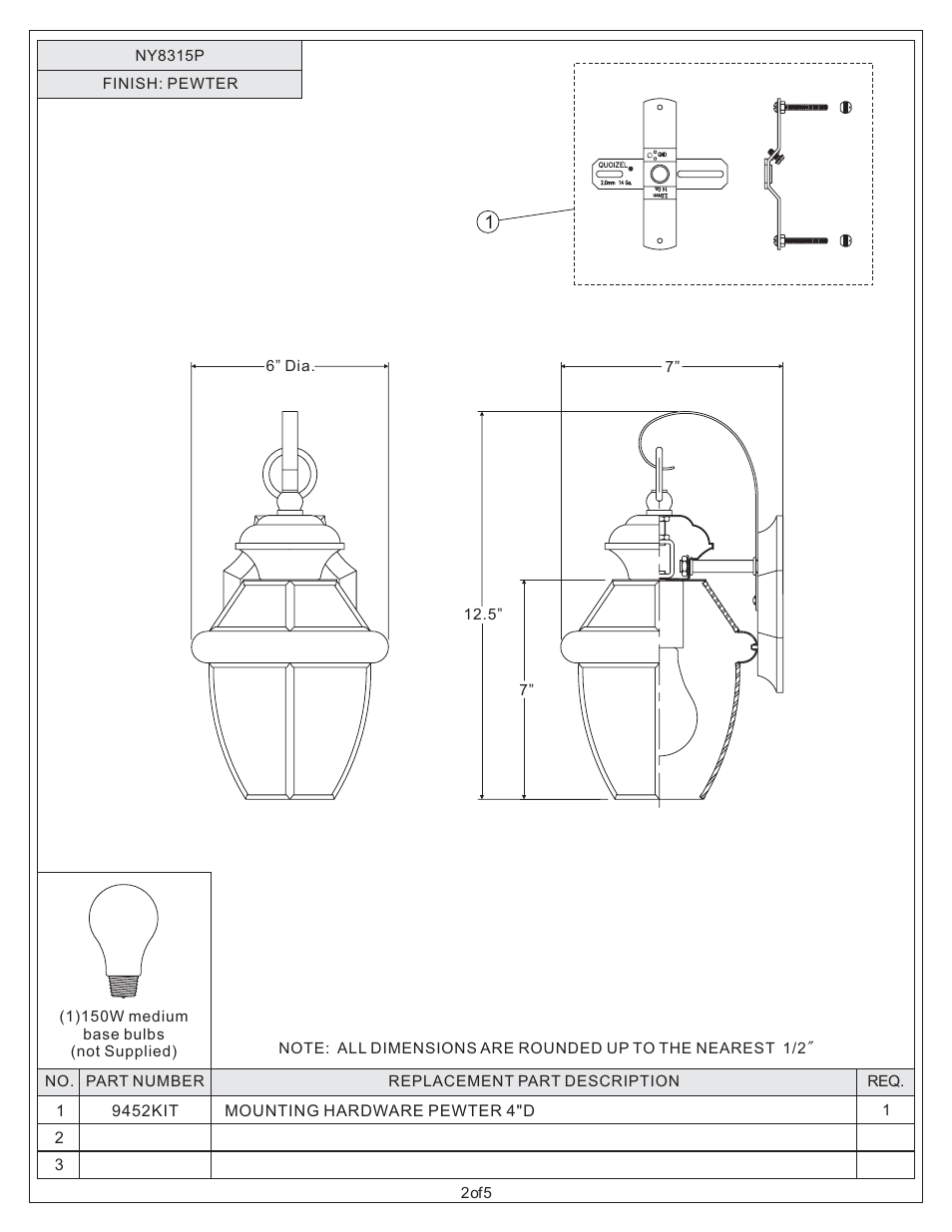 Quoizel NY8315P Newbury User Manual | Page 2 / 5