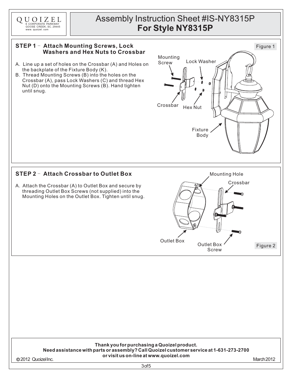 Quoizel NY8315P Newbury User Manual | Page 3 / 5