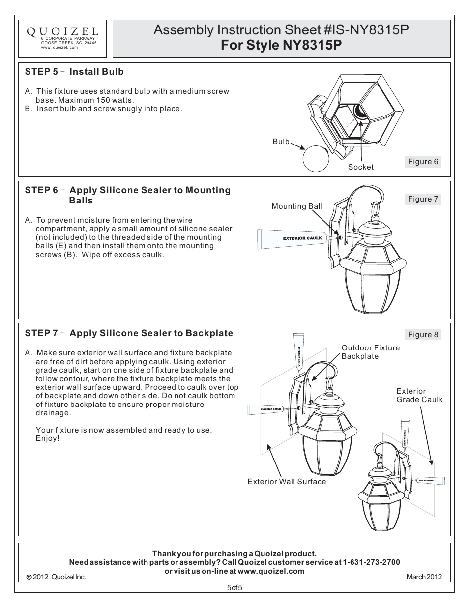 Quoizel NY8315P Newbury User Manual | Page 5 / 5