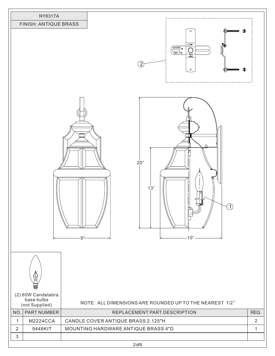 Quoizel NY8317A Newbury User Manual | Page 2 / 6