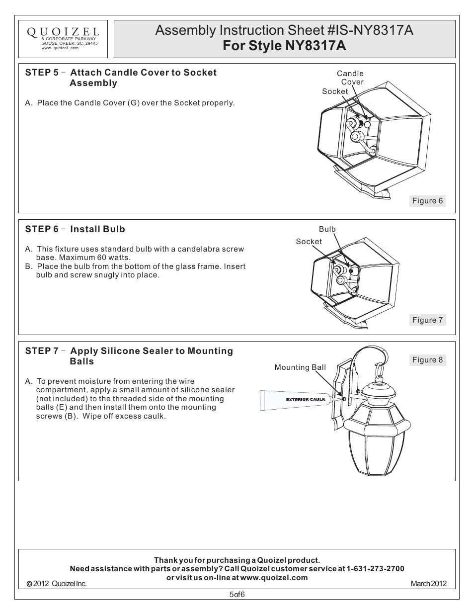 Quoizel NY8317A Newbury User Manual | Page 5 / 6