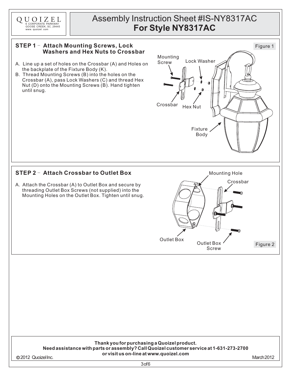 Quoizel NY8317AC Newbury User Manual | Page 3 / 6