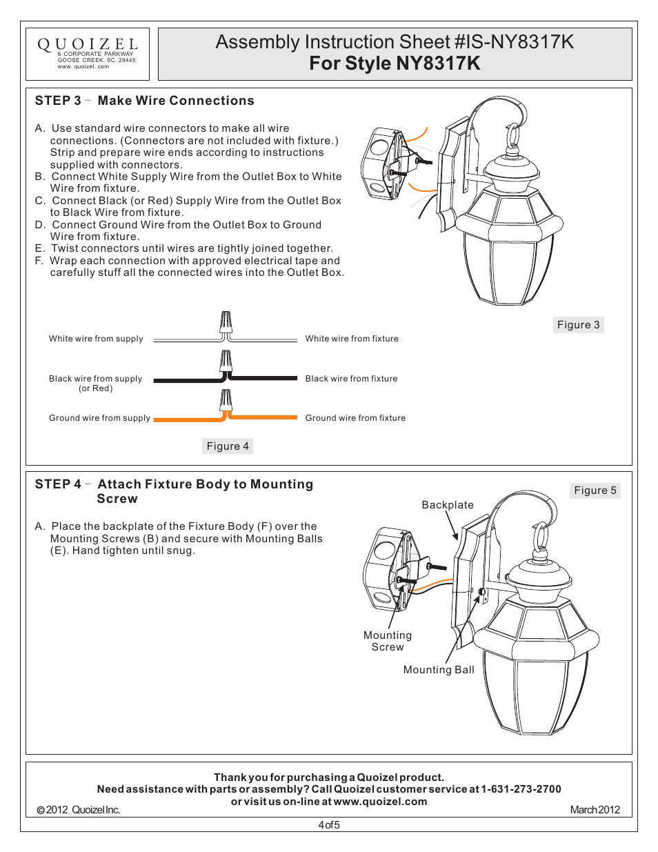 Quoizel NY8317K Newbury User Manual | Page 4 / 5
