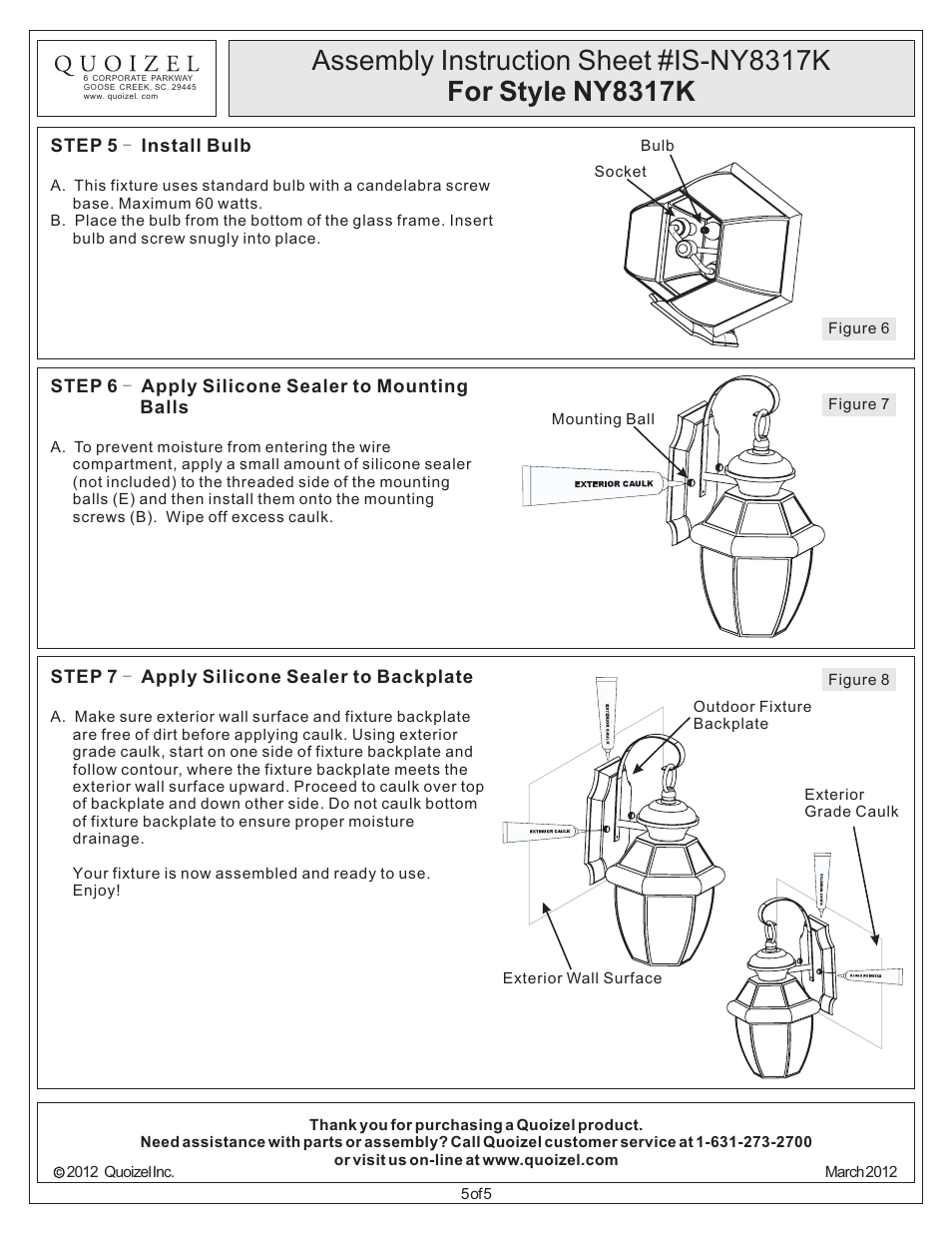 Quoizel NY8317K Newbury User Manual | Page 5 / 5