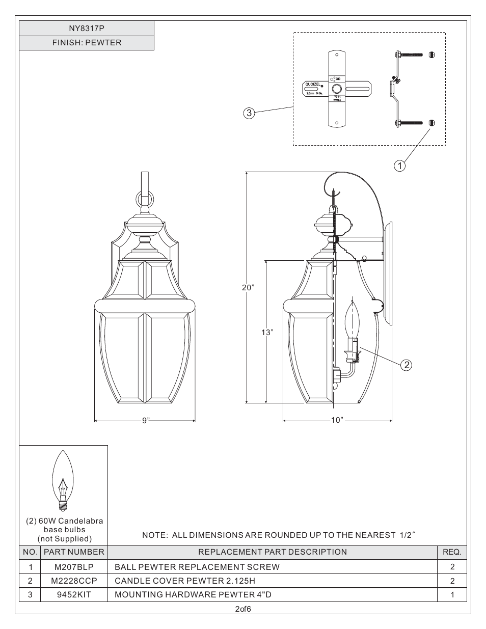 Quoizel NY8317P Newbury User Manual | Page 2 / 6