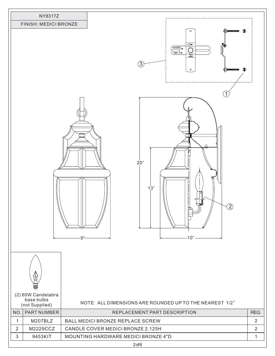 Quoizel NY8317Z Newbury User Manual | Page 2 / 6