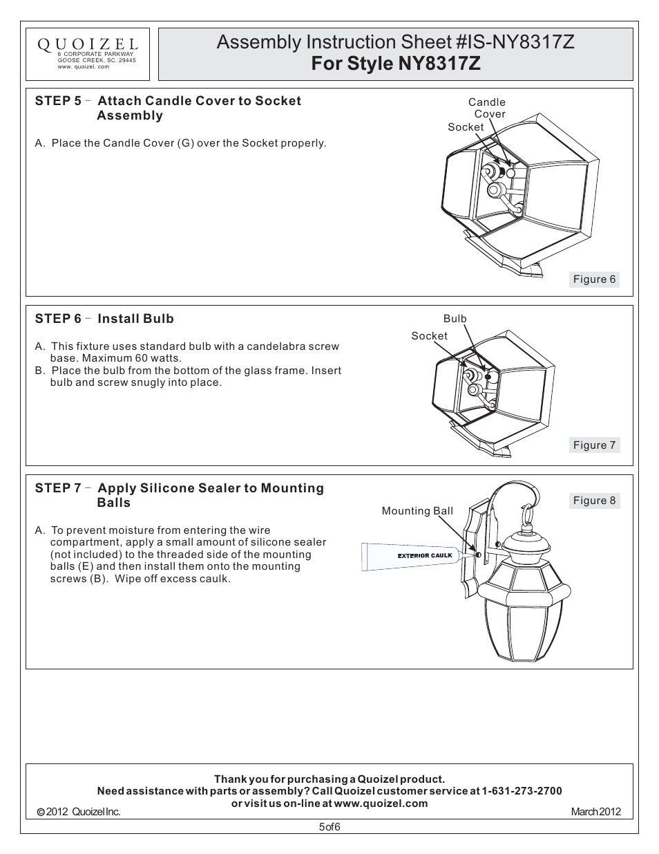 Quoizel NY8317Z Newbury User Manual | Page 5 / 6