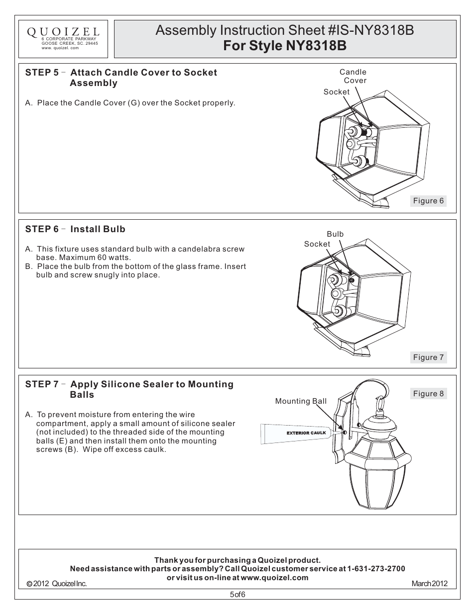 Quoizel NY8318B Newbury User Manual | Page 5 / 6