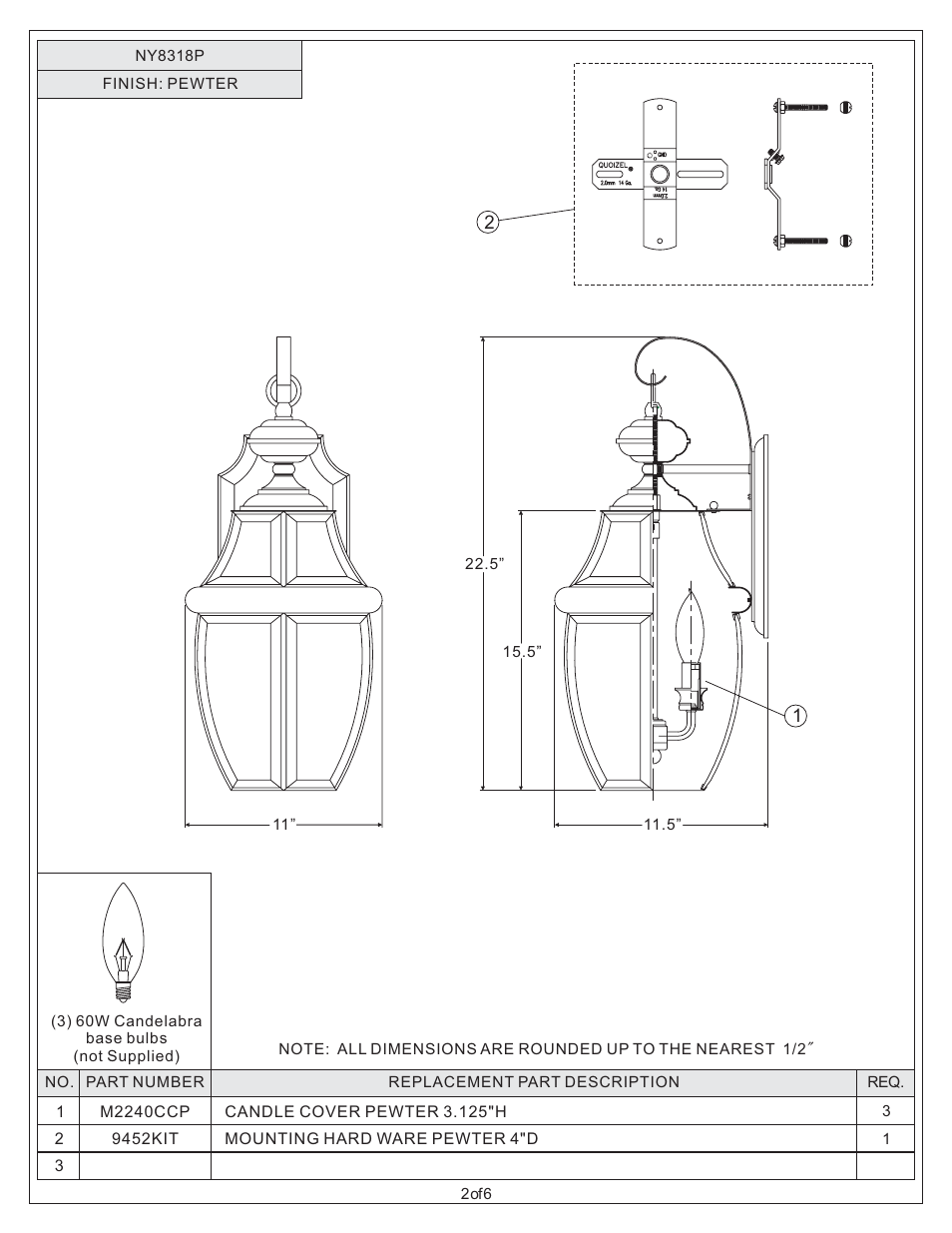 Quoizel NY8318P Newbury User Manual | Page 2 / 6