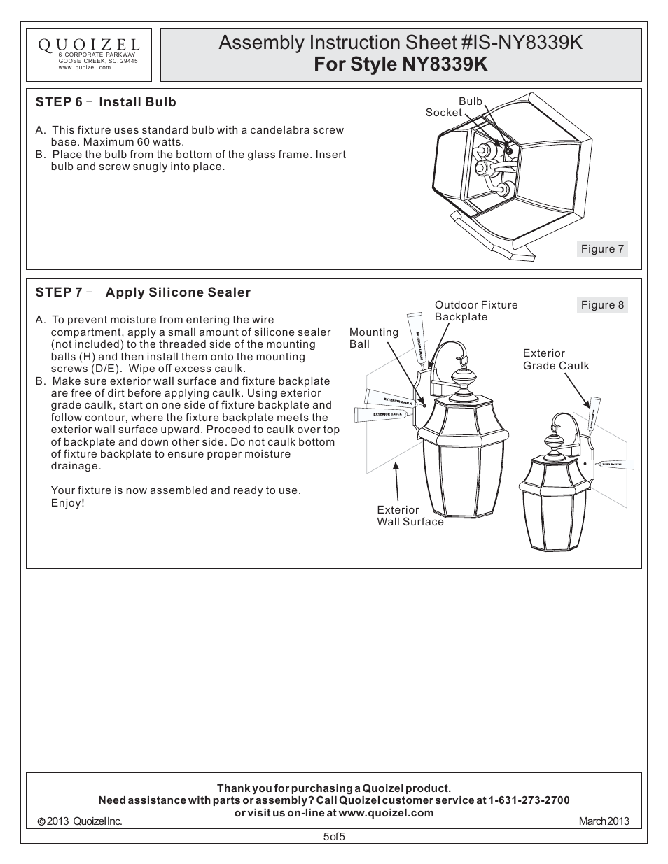 Quoizel NY8339K Newbury User Manual | Page 5 / 5