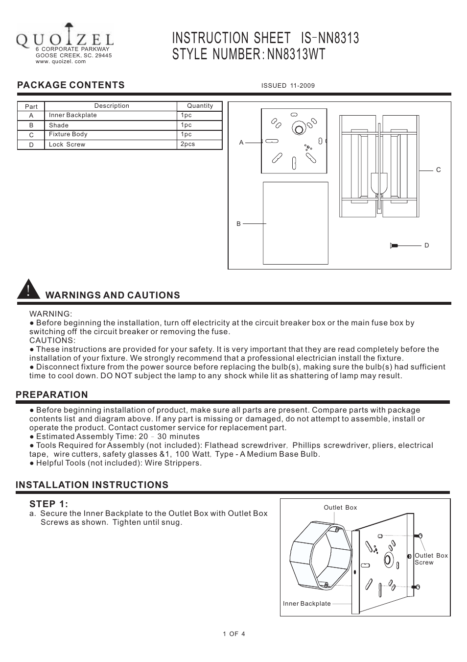 Quoizel NN8313WT Nolan User Manual | 4 pages