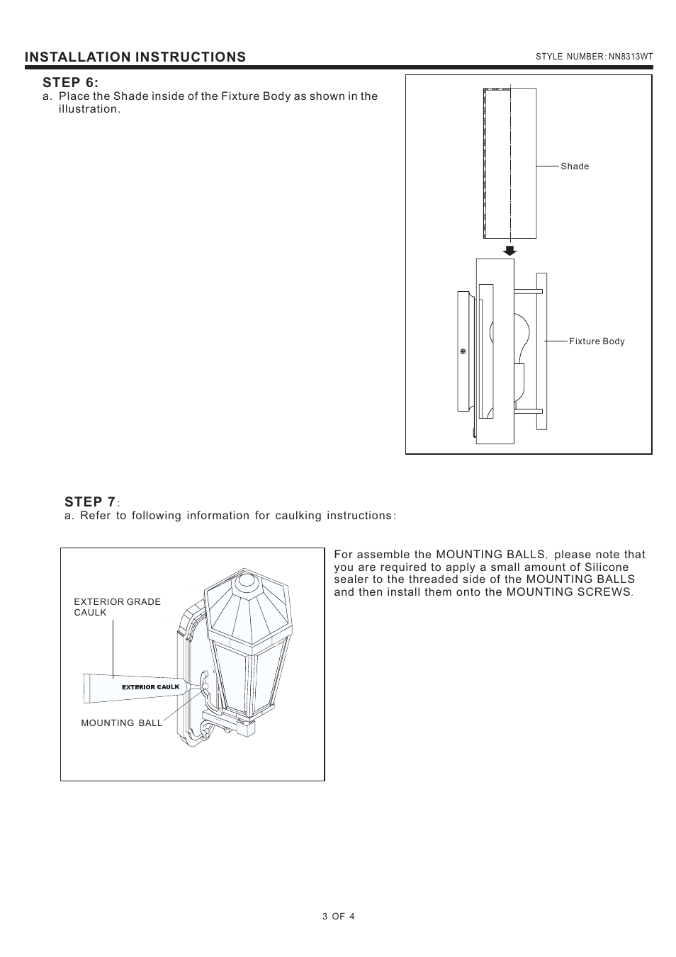 Step 6, Installation instructions, Step 7 | Quoizel NN8313WT Nolan User Manual | Page 3 / 4