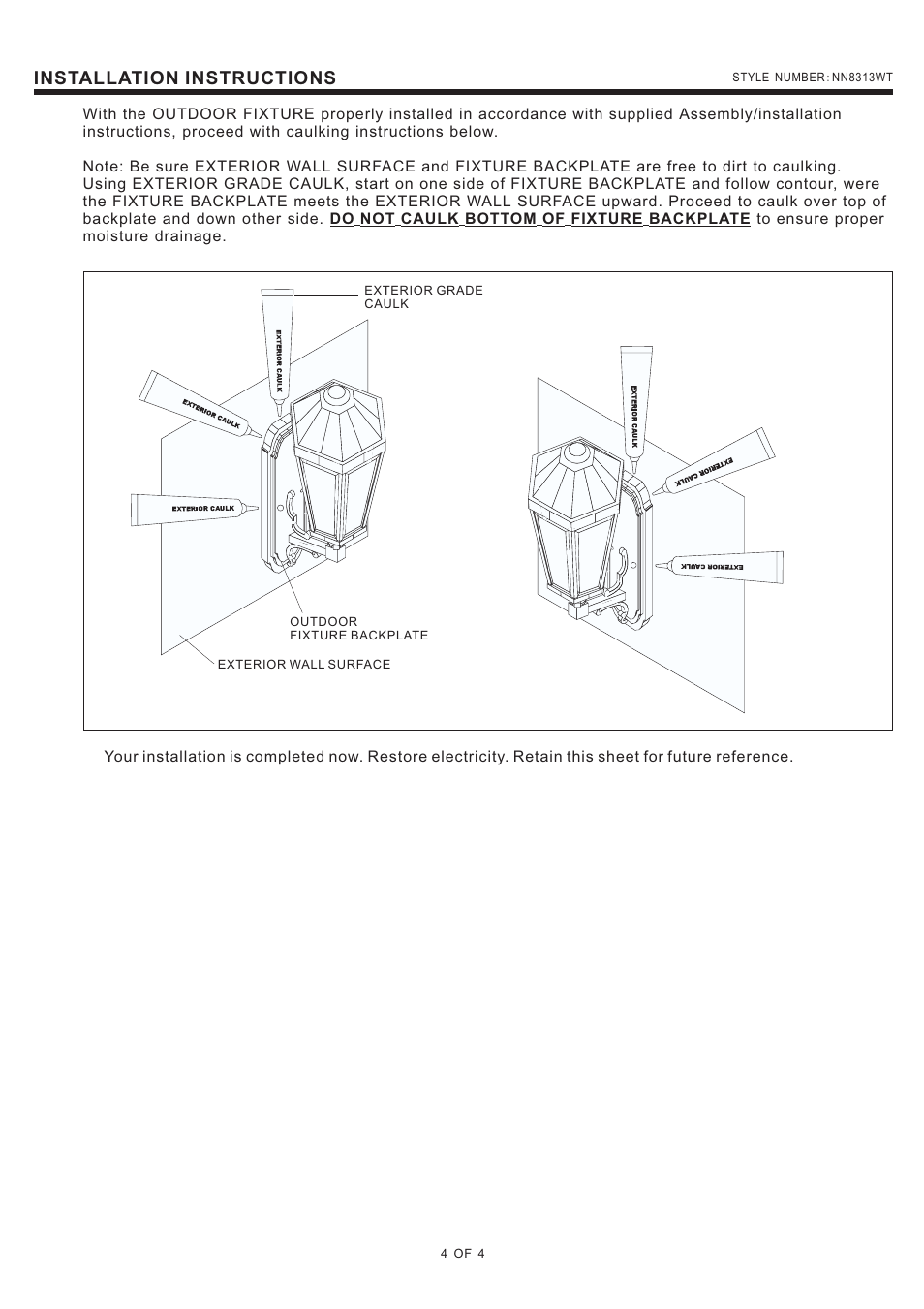 Installation instructions | Quoizel NN8313WT Nolan User Manual | Page 4 / 4