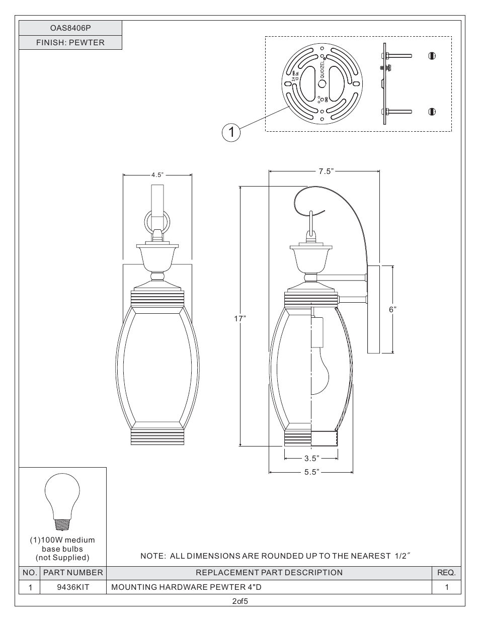 Quoizel OAS8406P Oasis User Manual | Page 2 / 5