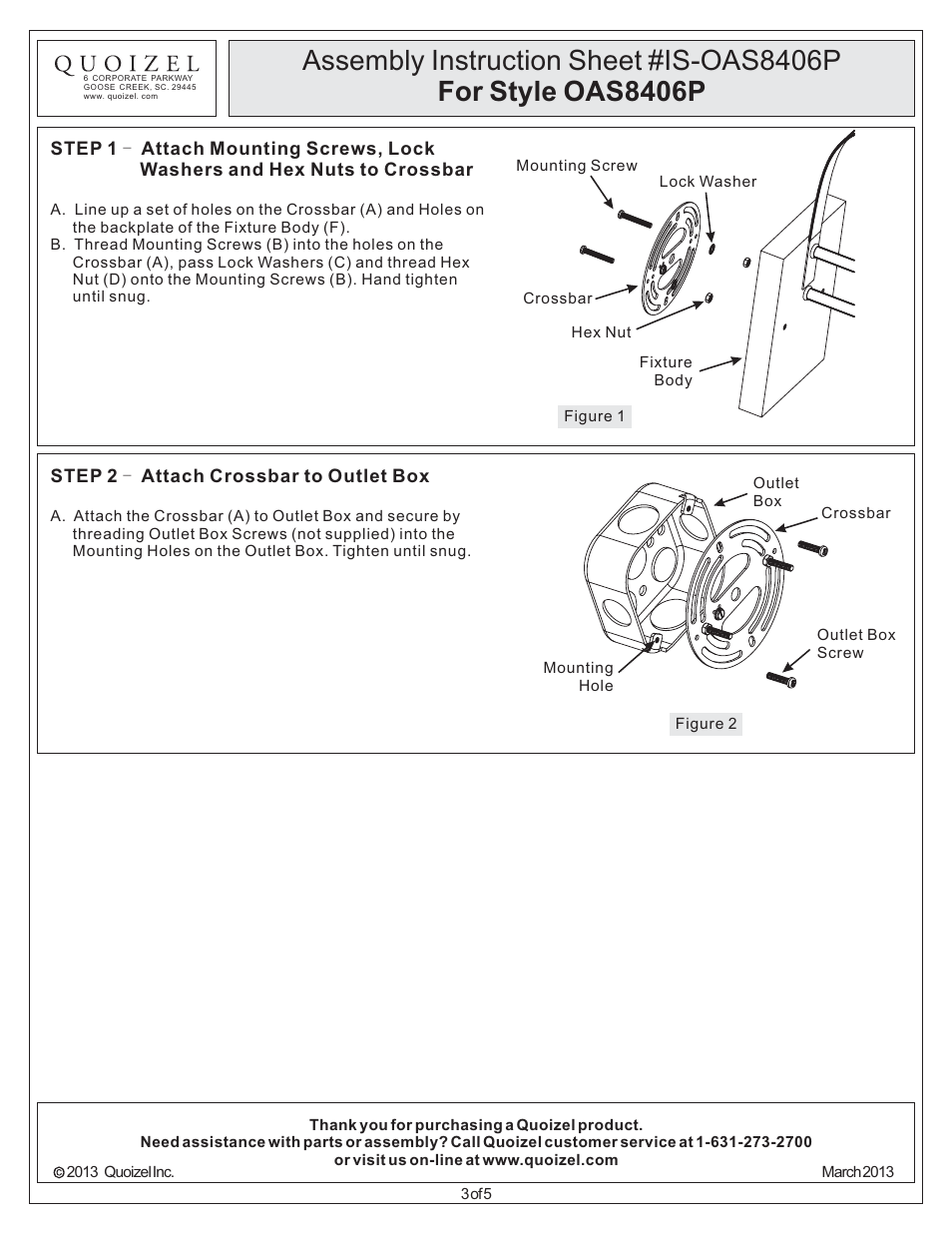 Assembly instruction sheet #is-oas8406p, For style oas8406p | Quoizel OAS8406P Oasis User Manual | Page 3 / 5