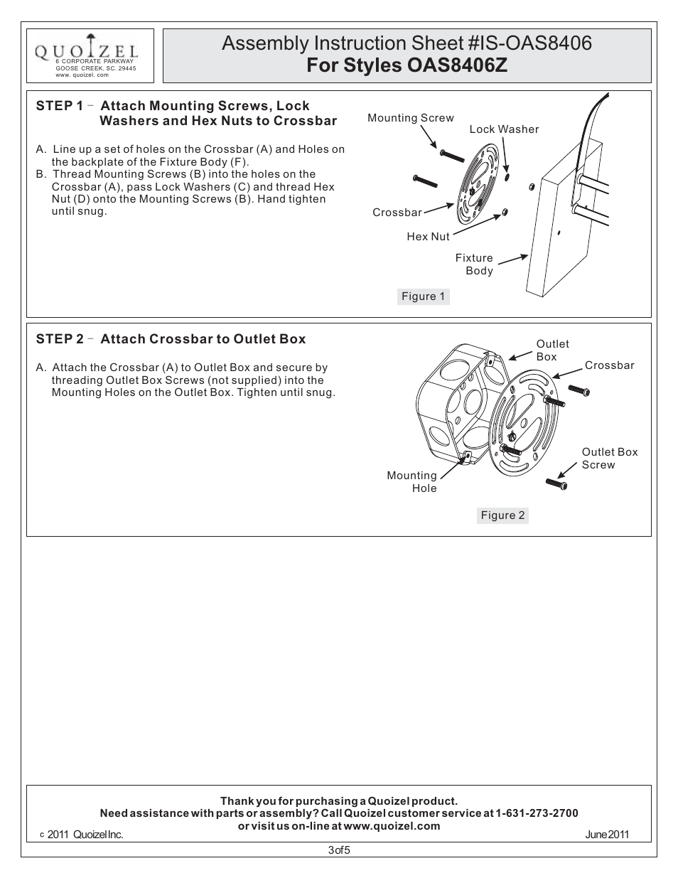 Quoizel OAS8406Z Oasis User Manual | Page 3 / 5